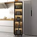 YVYKFZD Slim Storage Cart, Narrow Storage Cabinet, Rolling Utility Carts with Wheels and Tempered Glass Doors, Mobile Kitchen Cart, Bathroom Organizer, No Lighting(Gray+A,5 Tier 11.8"x15.7"x66.9")