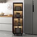 YVYKFZD Slim Storage Cart, Narrow Storage Cabinet, Rolling Utility Carts with Wheels and Tempered Glass Doors, Mobile Kitchen Cart, Bathroom Organizer, No Lighting(Gray+A,4 Tier 7.8"x11.8"x54.3")