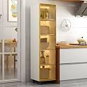 YVYKFZD Slim Storage Cart, Narrow Storage Cabinet, Rolling Utility Carts with Wheels and Tempered Glass Doors, Mobile Kitchen Cart, Bathroom Organizer, No Lighting(White+B,5 Tier 11.8"x15.7"x66.9")