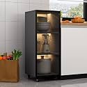 YVYKFZD Slim Storage Cart, Narrow Storage Cabinet, Rolling Utility Carts with Wheels and Tempered Glass Doors, Mobile Kitchen Cart, Bathroom Organizer, No Lighting(Gray+A,3 Tier 7.8"x11.8"x40.9")