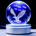 YWHL 3.14" 3D Crystal Ball Eagle Figurine Gifts with Colorful LED Base Laser Engraved Glass Bald Eagle Statue Sphere Ball Decor for Office Desk Inspirational Eagles Gifts for Men Women