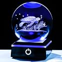 YWHL 3D 3.14in Crystal Sea Turtle Ball Gifts for Women Men with Colorful LED Base 3D Laser Etched Glass Sea Turtle Ball Ornaments Sphere Decor Figurines Gifts for Turtles Lovers