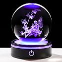 YWHL 3D Butterfly Fairy Figurine Crystal Ball with Colorful Light Base, Fairy Gifts for Women Girls on Christmas Birthday, Laser Engraved Elf Full Sphere Glass Decorative Ball for Home Office (80mm)