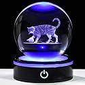 YWHL 3D Cat Figurine Crystal Ball with Colorful LED Base, Laser Engraved Cat Gifts for Women Men for Christmas Birthday, Cats Statue Glass Animal Decorative Ball for Home Decor (80mm)