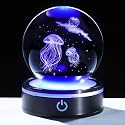 YWHL 3D Crystal Ball Jellyfish Decoration Figurine with Colorful LED Base