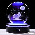 YWHL 3D Crystal Ball Moon Rabbit Figurine with Colorful LED Base, Bunny Gifts for Women Men on Birthday Christmas Rabbits Statue Glass Animal Bunny Statue Night Light for Home Decor (80mm)