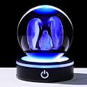 YWHL 3D Crystal Ball Penguin Figurine with LED Base Laser Penguins Gifts for Women Men on Christmas Birthday Decorative Penguin Statue Ball Glass Animals Globe Night Light for Home Decor (80mm)