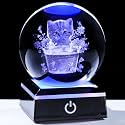 YWHL 3D Crystal Flowerpot Cat Ball Figurines with Colorful LED Base Cat Lover Gifts for Women Men Cats Collectibles Home Decor
