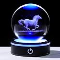 YWHL 3D Crystal Horse Figurine with LED Base, Horse Gifts for Men Women on Christmas Birthday, Glass Sphere Animal Decorative Ball for Home Decor (80mm)