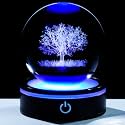 YWHL 3D Crystal Tree of Life Figurines Ball with Colorful Light Base, Tree of Life Gifts for Women Men, Birthday Gift for Nature Lovers, Art Collection Decor (80mm)
