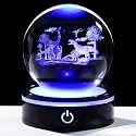 YWHL 3D Dinosaur Figurine Crystal Ball with Colorful Light Base, Dinosaur Gifts for Women Men on Christmas Birthday, 3D Laser Engraved Dinosaurs Full Sphere Glass Ball for Home Office Decor (80mm)
