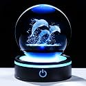 YWHL 3D Dolphin Figurine Crystal Ball with Colorful Light Base, Laser Dolphin Gifts for Women Men on Christmas Birthday, Glass Dolphins Statue Animal Collectible Decoration for Home Office (80mm)