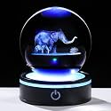 YWHL 3D Elephant Crystal Ball Figurine with Colorful Light Base, Elephant Gifts for Mom Women Men Elephants Lovers, Decorative Elephants Ball Glass Animal Globe Night Light for Home Decor (80mm)
