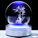 YWHL 3D Fairy Tree Figurine Crystal Ball with Colorful LED Base, Perfect Decorative Fairy Gift for Women Girls Glass Fairy Statue Snow Globe Sphere Paperweight Crafts Home Decor