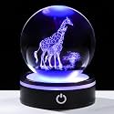 YWHL 3D Giraffe Crystal Ball Figurine with Colorful Light Base, Giraffes Gifts for Women Men on Birthday Christmas, Laser Engraved Giraffes Statue Glass Animal Decorative Ball for Home Decor (80mm)