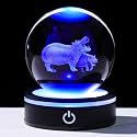 YWHL 3D Hippo Crystal Ball Figurine with LED Base Laser Hippopotamus Gifts for Women Men on Christmas Birthday Decorative Hippo Ball Glass Hippopotamus Globe for Home Decor (80mm)