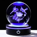 YWHL 3D Hummingbird Crystal Ball Figurine with LED Base, Hummingbird Gifts for Women Men on Birthday Christmas, Glass Decorative Hummingbirds with Rose Ball Night Light for Home Decor (80mm)