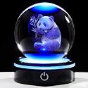 YWHL 3D Panda Figurine Crystal Ball with Colorful Light Base, Panda Gifts for Women Men on Christmas Birthday, 3D Laser Engraved Full Sphere Glass Decorative Ball for Home Office (80mm)