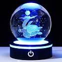 YWHL 3D Sea Turtle Crystal Ball Figurine With LED Base Laser Gifts For Women Men On Christmas Birthday Decorative Glass Globe Night Light For Home Decor (80mm)