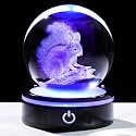 YWHL 3D Squirrel Figurine Crystal Ball With Colorful Light Base, Squirrel Gifts For Women And Men On Christmas Birthday, 3D Laser Engraved Ornament Glass Decorative Ball For Home Decor (80mm)