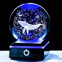YWHL 80mm 3D Engraved Whale Crystal Ball with LED Base, Glass Sea Animal Sphere Whale Figurine Decoration Crystal Whale Night Light Gifts for Men Women Friends