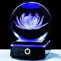 YWHL 80mm 3D Engraving Crystal Lotus Flower Figurine Ball with Light Base, Glass Lotus Flower Gifts for Women for Birthday Decorative Glass Ball Paperweight