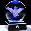 YWHL Cat Memorial Gifts with Colorful LED Base, 3D Cat with Angel Wing Crystal Ball for Cats Lovers, Laser Engraved Glass Decorative Globes Ball for Loss of Cats Sympathy Pet Gift