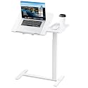 Ywin Flip Overbed Table, Hidden Wheels, Pneumatic Lift, Bedside Sofa White