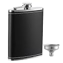 1 Pack Flask for Liquor and Funnel, Premium 8 Oz Leak Proof 18/8 Stainless Steel Pocket Hip Flask with Black Leather Cover, Great Gift Idea Flask