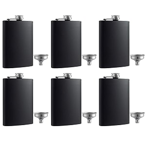 6 pcs 8 oz matte black pocket liquor whiskey hip flask with funnel stainless steel and leak proof