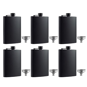 6 pcs hip flask for liquor matte black 8 oz stainless steel leakproof with funnel great gift idea flask