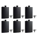 6 Pcs Hip Flask for Liquor Matte Black 8 Oz Stainless Steel Leakproof with Funnel, Great Gift Idea Flask