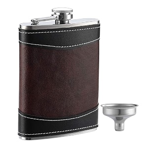 premium 1 pack 8 oz hip flask for liquor soft touch leather wrap with funnel188 stainless steel highest food grade leak proof classic flask