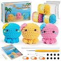 YWQZBHEMO Crochet 3 Colored Octopus Kit for Beginner/Experts, DIY This All in One Crochet Set for Starter, Includes Enough Yarn, Hook, Accessories