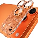 YWXTW for iPhone 17 Pro Camera Lens Protector, [Upgraded Glitter Design] Full Bling Sparkly Diamond Tempered Glass Screen Protector Metal Camera Cover Accessories (Glitter Orange, iPhone 17 Pro)