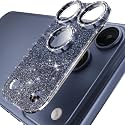 YWXTW for iPhone 17 Pro Camera Lens Protector, [Upgraded Glitter Design] Full Bling Sparkly Diamond Tempered Glass Screen Protector Metal Camera Cover Accessories (Glitter Blue, iPhone 17 Pro)