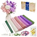 YYUENGTAK 500 Pcs Pink &amp; Purple Pipe Cleaners Flower kit,Chenille Stems for DIY Art Projects Creative Gift,Pipe Cleaners Craft with tutoria,Pearls,Pompoms,Green Floral Wires,Gardening Tape,Stamen