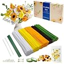 YYUENGTAK 500 Pcs Yellow Pipe Cleaners Flower kit with tutoria,Pipe Cleaners Craft(5 Colors),sunflower,Chenille Stems Flowers Craft kit with 20 pcs Floral Wires,Gardening Tape,Stamen(2 Colors),pompoms