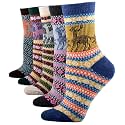 YZKKE 5Pack Womens Vintage Winter Soft Warm Thick Cold Knit Wool Crew Socks, Multicolor, free size