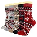 YZKKE 5Pack Womens Vintage Winter Soft Warm Thick Cold Knit Wool Crew Socks, Multicolor, free size