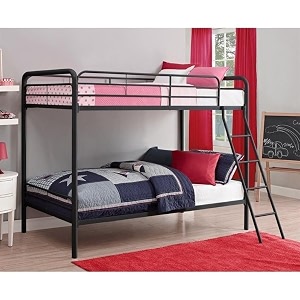 twin-over-full bunk bed with metal frame and ladder space-saving design black