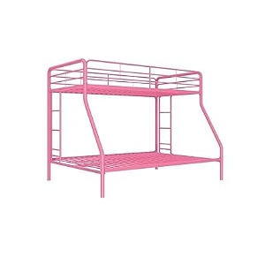 twin-over-full bunk bed with metal frame and ladder space-saving design pink