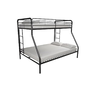 twin-over-full bunk bed with metal frame and ladder space-saving design black