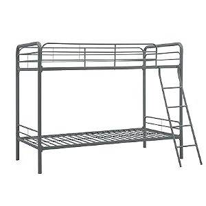 twin-over-full bunk bed with metal frame and ladder space-saving design silver