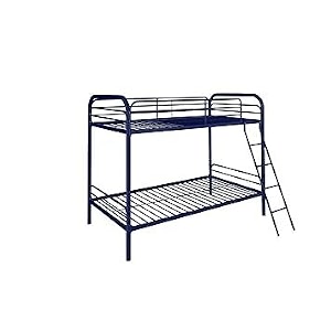 twin-over-full bunk bed with metal frame and ladder space-saving design blue