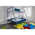 Twin-Over-Full Bunk Bed with Metal Frame and Ladder, Space-Saving Design, Blue