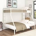 Twin-Over-Full Bunk Bed with Metal Frame and Ladder, Space-Saving Design, White