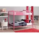 Twin-Over-Full Bunk Bed with Metal Frame and Ladder, Space-Saving Design, Pink