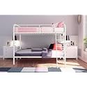 Twin-Over-Full Bunk Bed with Metal Frame and Ladder, Space-Saving Design, White