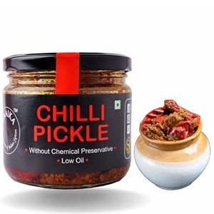 zaaika chilli pickle low oil indian traditional home made stuffed mirchi ka achaar  laal mirch bharwa indian mirch achar with glass jar no preservatives - 300 grams